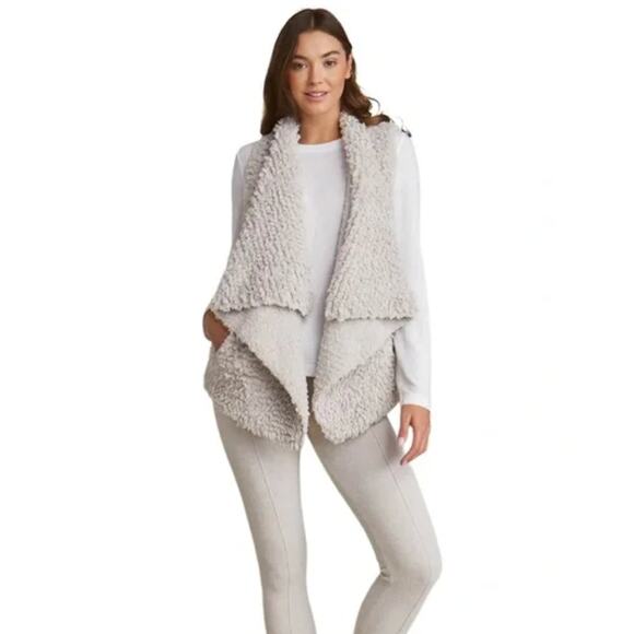 Barefoot Dreams Loop Knit Fringe Cascading Vest Cozy Chic Fleece Bone, XL - Picture 2 of 14